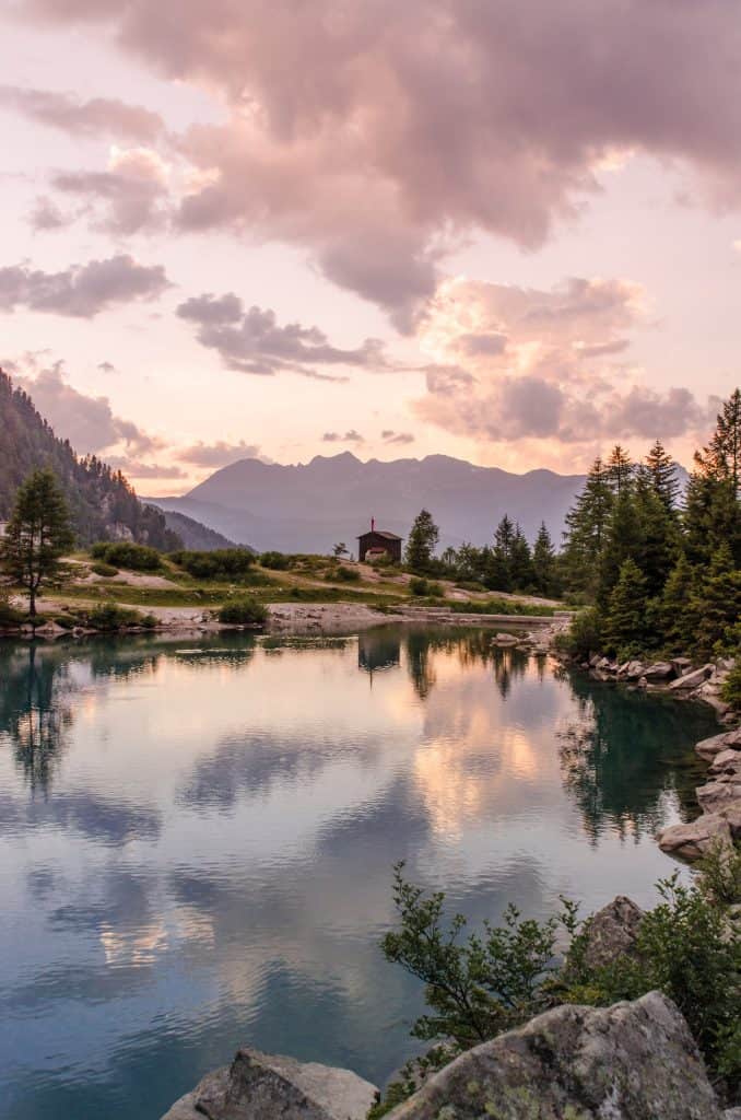 Lakeside cabin in the mountains